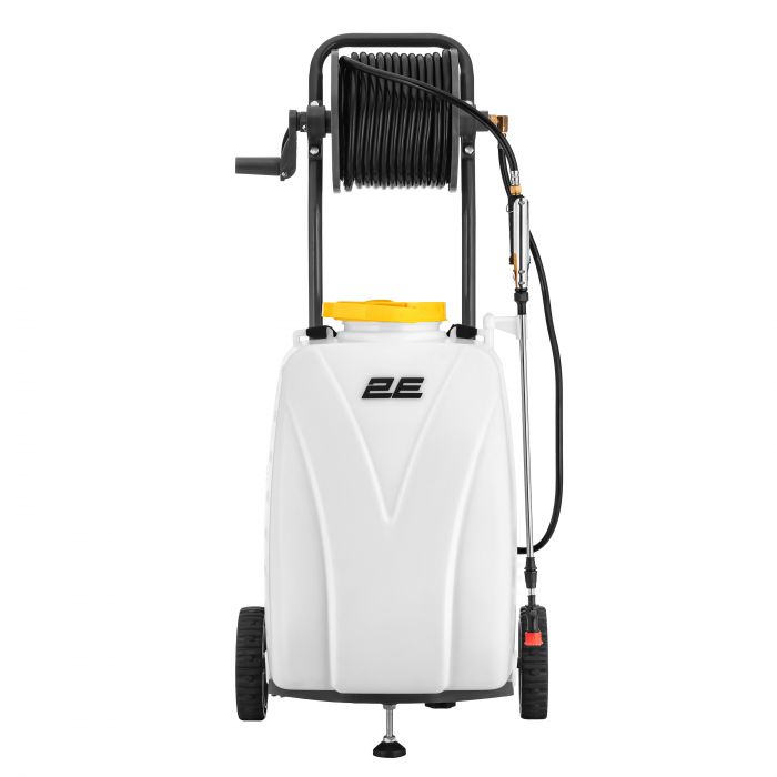 Обприскувач акумуляторний 2E AquaSpray 40LRC 40л 12В 1х12А·год 7бар 2.9л·хв 16кг вольтметр колеса катушка шланг 30м