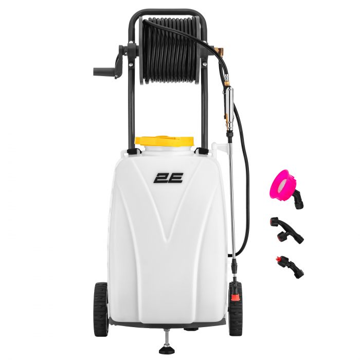 Обприскувач акумуляторний 2E AquaSpray 40LRC 40л 12В 1х12А·год 7бар 2.9л·хв 16кг вольтметр колеса катушка шланг 30м