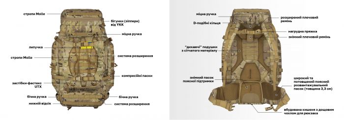 Рюкзак тактичний 2Е, 90L, LargeCap, Molle, камуфляж