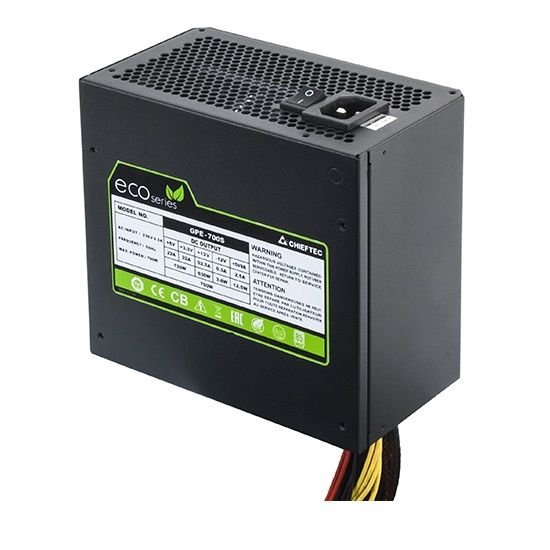 Блок живлення CHIEFTEC Eco (700W), ATX v2.3, 230V, >85%, 120мм, 1xMB 24pin(20+4), 1xCPU 8pin(4+4), 2xMolex, 6xSATA, 2xPCIe 8pin(6+2), CE, CB, TUV, RoHS, Retail