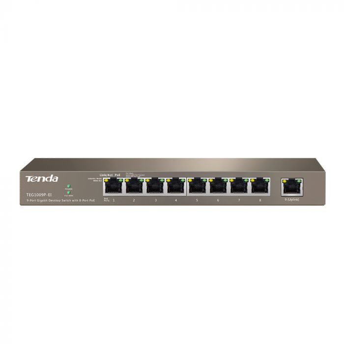 Комутатор TENDA TEG1009P-EI 8xGE PoE, 1xGE Uplink, 120W