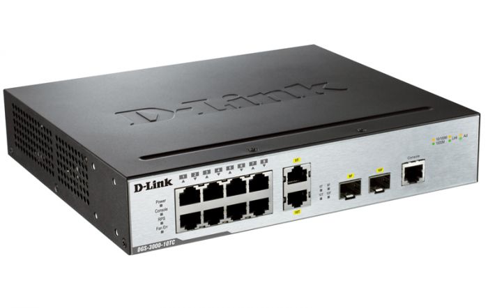 Комутатор D-Link DGS-3000-10TC 8xGE, 2xGE/SFP, L2