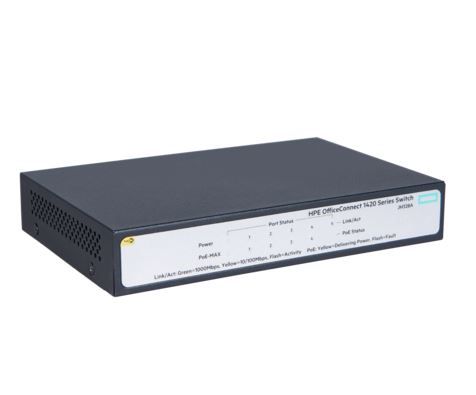Комутатор HPE 1420-5G-PoE+ Unmanaged Switch, 5xGE-T, L2, 32W, LT Warranty
