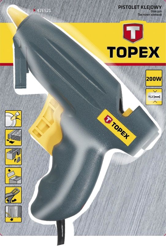 Пістолет клейовий TOPEX, 11 мм, 20/200 Вт, 12 г/хв