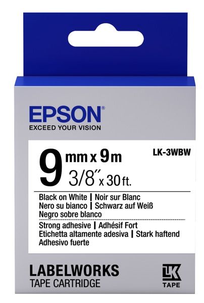 Картридж зі стрічкою Epson LK3WBW принтерів LW-300/400/400VP/700 Strng adh Blk/Wht 9mm/9m