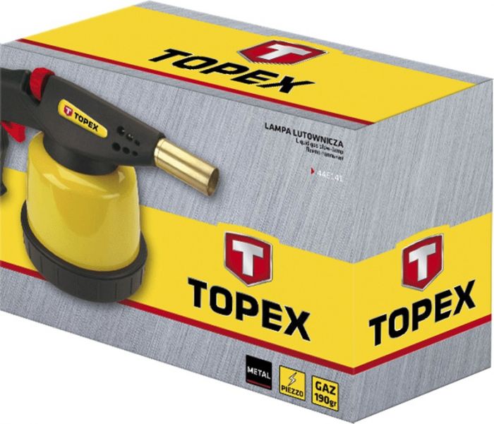 Лампа паяльна газова TOPEX, картриджі 190 г, 1.9 кВт, п'єзозапалювання, регулювання полум'я
