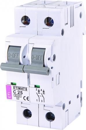 Автоматичний вимикач ETI ETIMAT 6  2p С 25А (6 kA)