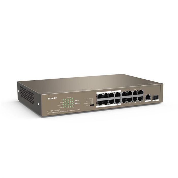 Комутатор TENDA TEF1118P-16-150W 16xFE PoE, 1xGE, 1xSFP