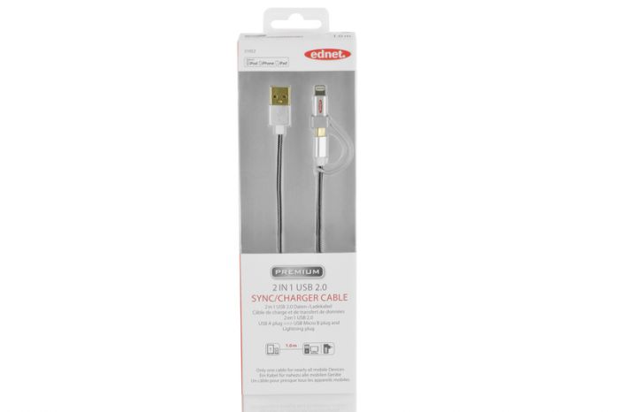 Кабель EDNET USB 2.0 Lightning+microUSB charge/sync 1 м, Black
