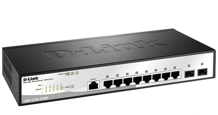 Комутатор D-Link DGS-1210-10/ME revA 8xGE, 2xSFP, Smart