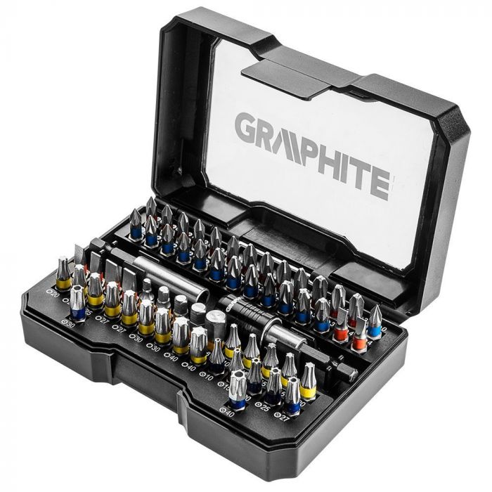 Набір біт GRAPHITE, 60 од., 2 магнітні подовжувачі 60 мм, 58 біт 25 мм, кейс