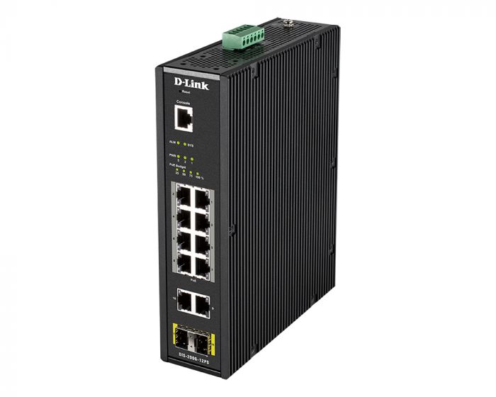 Промисловий комутатор D-Link DIS-200G-12PS 10x1GE PoE, 2xSFP, 240Вт