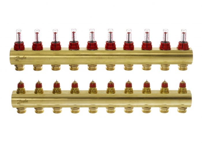 Розподільний колектор  Danfoss FHF 10+10 з ротаметрами, латунний