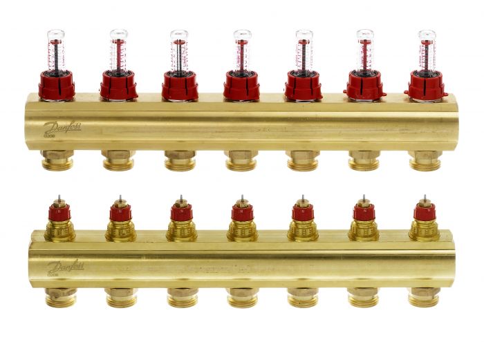 Розподільний колектор  Danfoss FHF 7+7 з ротаметрами, латунний