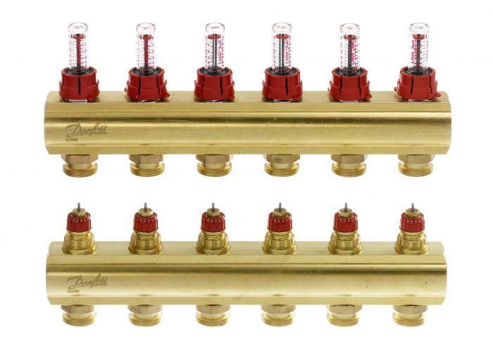 Розподільний колектор  Danfoss FHF 6+6 з ротаметрами, латунний