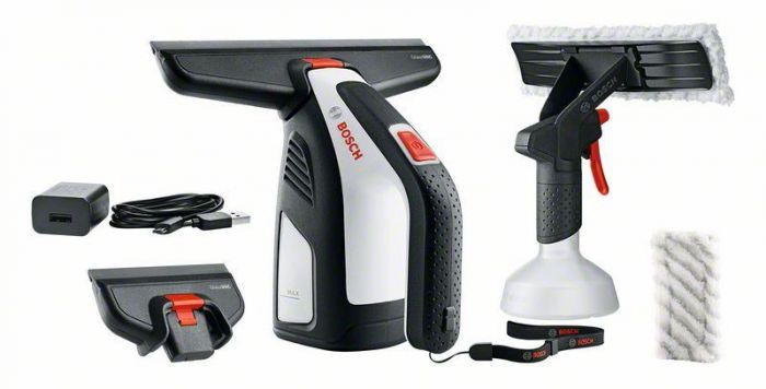 Пилосос Bosch GlassVAC, акумуляторний, для миття вікон, 3.6*2 Ач, контейнер 0.1 Л, 0.7 кг, +насадки і пульв.