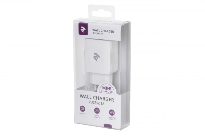 Мережевий ЗП 2Е Wall for2 USB - DC5.0V/4.2 A, white