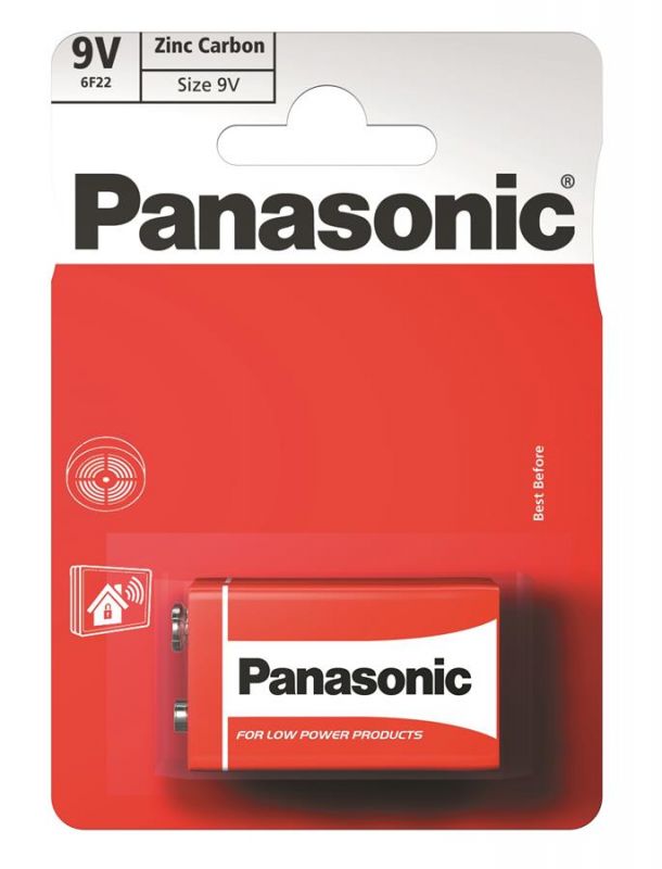 Батарейка Panasonic RED ZINK вугільно-цинкова 6F22( 6R61, 1604) блістер, 1 шт.