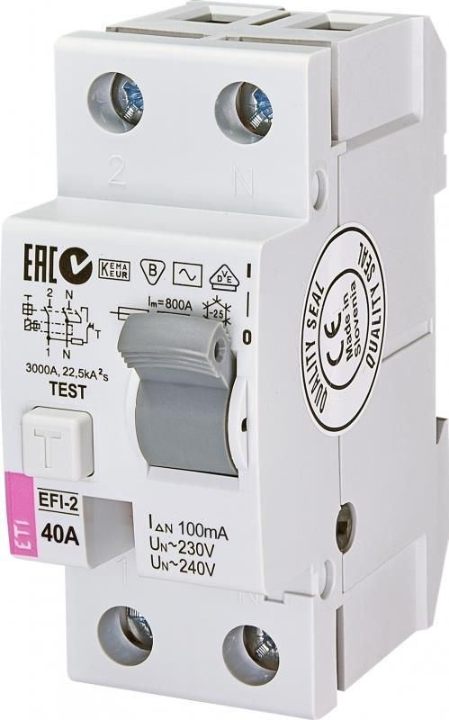 Реле диференційне(УЗО) ETI EFI-2 40 / 0,1 тип AC (10kA)