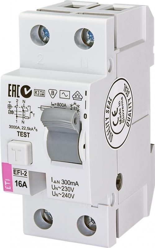 Реле диференційне ETI (УЗО) EFI-2 16/0,3 тип AC (10kA)