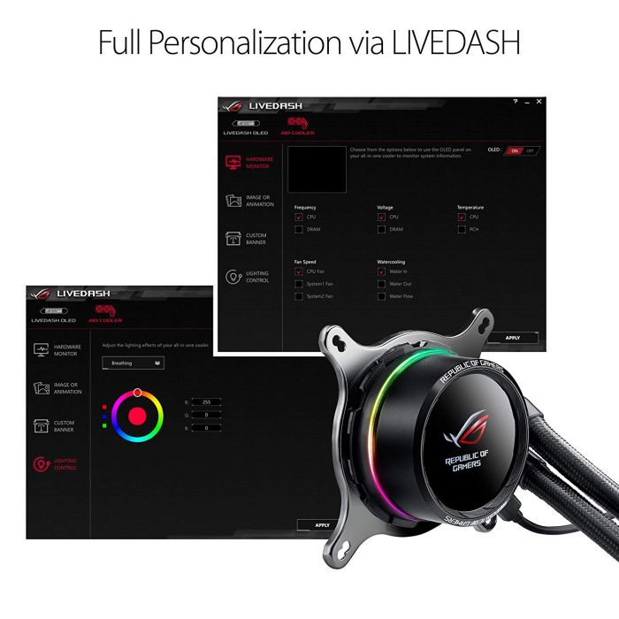 Система рідинного охолодження ASUS ROG-RYUO-120 Intel: LGA 115x,1366, 2011, 2011-3, 2066;AMD: AM4, TR4* OLED-дисплей