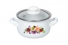 Каструля Ardesto Magic Flowers, скляна кришка, 1.5 л, біла, емальована
