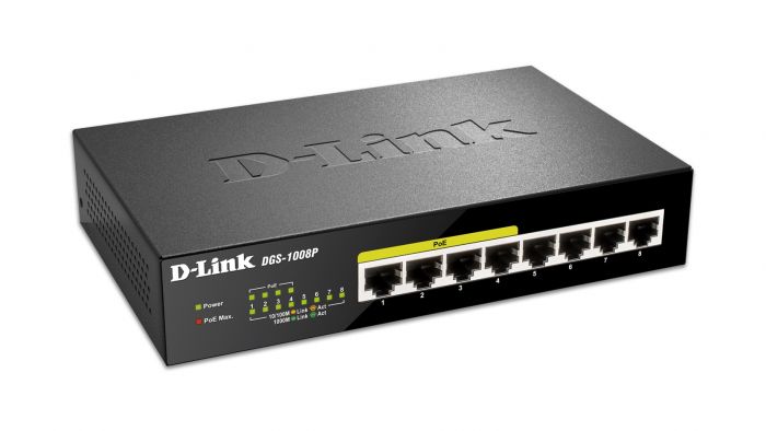 Комутатор D-Link DGS-1008P, 8xGE (4xGE PoE, 4xGE), 68W