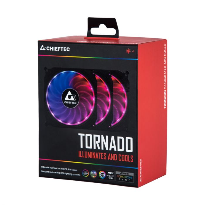 Набір корпусних вентиляторів CHIEFTEC TORNADO 3in1 ARGB fan,3x120мм,1200об/хв,6pin,16dBa+Fan hub+ПДК