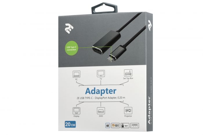 Адаптер 2Е Type-C - DisplayPort, Alluminum, 0.2m