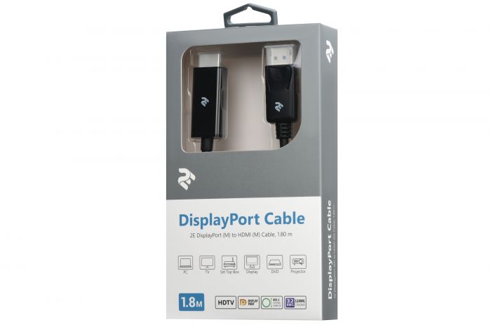 Кабель 2Е Displayport - HDMI (AM/AM), black, 1.8m
