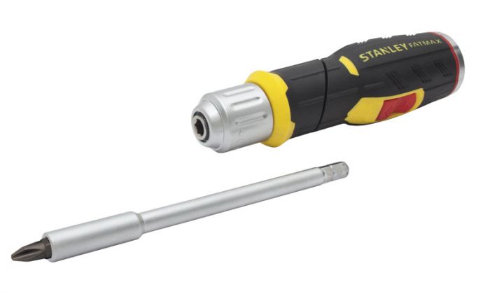 Викрутка Stanley "FatMax", бітотримач реверсний 1/4", зберігання біт у рукоятці, 12 біт, SL, PH, PZ, Torx