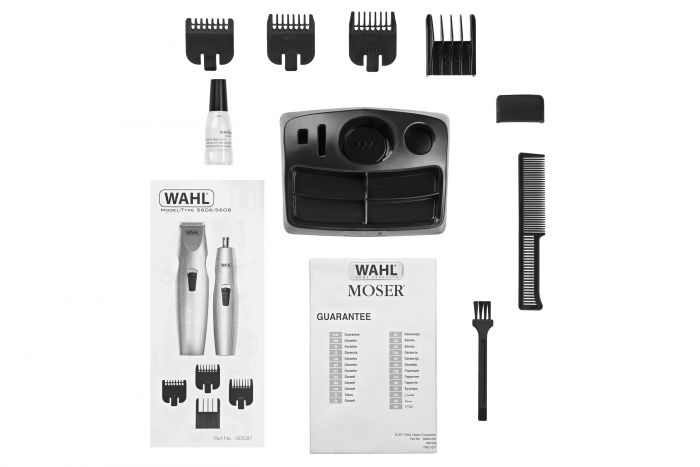 Тример WAHL Mustache & Beard, для бороди і вусів, 3хАА, роторний мотор, насадок-4, тример для носа, підставка, сталь, сірий