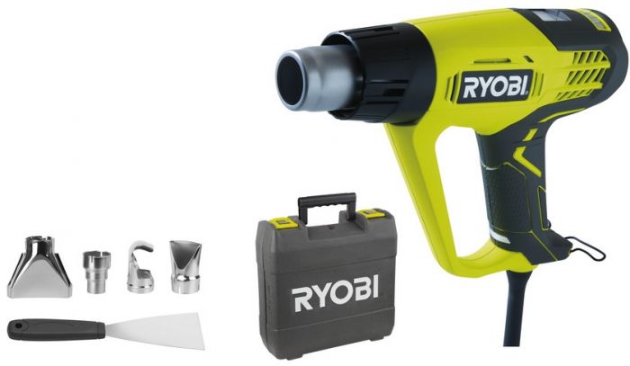 Ryobi Фен EHG2020LCD промисловий, 2000Вт, 250 / 500л / хв, 50-650С, LCD, 0.8кг