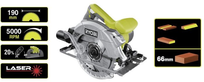 Ryobi Пила дискова RCS1600-PG, 190х24мм, 1600Вт, лазер, 3.7кг