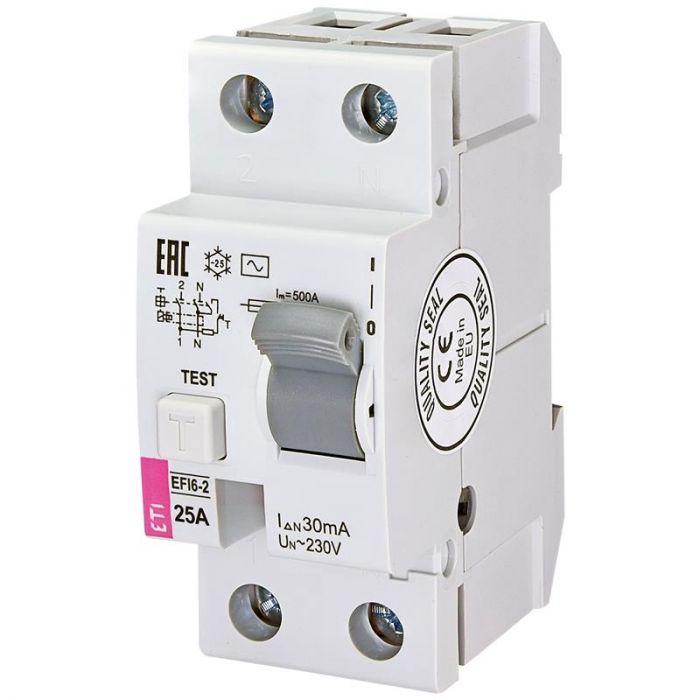 Реле диференційне ETI (УЗО) EFI6-2 25/0,03 тип AC (6kA)