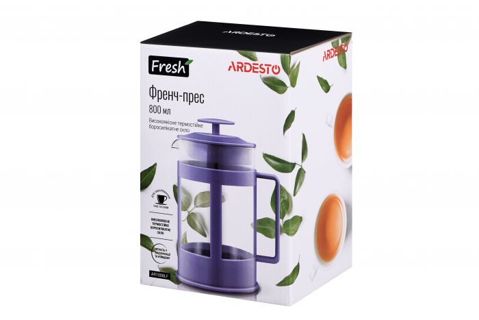 Френч-прес Ardesto Fresh, 800 мл, ліловий, пластик, скло