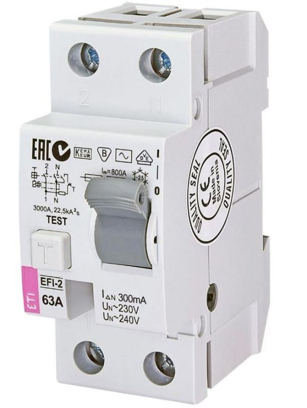 Реле диференціальне ETI (УЗО) EFI-2 63/0,3 тип AC (10kA)