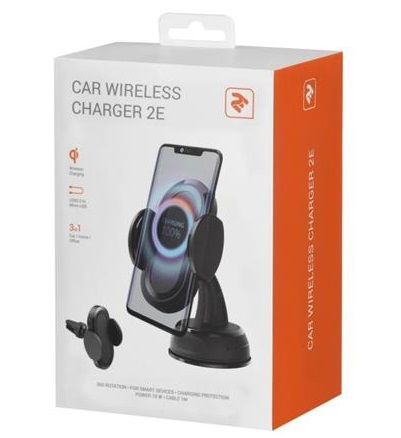 Бездротовий ЗП 2E Car Windsheild/airvent 2E Wireless Charger(3in1), 10W, black