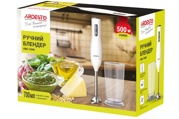 Блендер ручний Ardesto HBK-740W - 500Вт/чаша 0.7л/білий