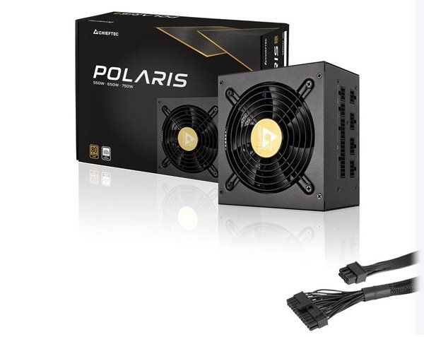 Блок живлення CHIEFTEC Polaris (750W), ATX v2.4, 100-240V, >90%, 80+ Gold, 120мм, 1xMB 24pin(20+4), 2xCPU 8pin(4+4), 3xMolex, 8xSATA, 4xPCIe 8pin(6+2), CE, CB, TUV, FCC, RoHS, Fully Modular, Retail