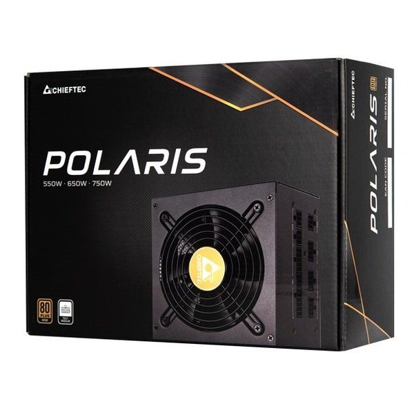 Блок живлення CHIEFTEC Polaris (750W), ATX v2.4, 100-240V, >90%, 80+ Gold, 120мм, 1xMB 24pin(20+4), 2xCPU 8pin(4+4), 3xMolex, 8xSATA, 4xPCIe 8pin(6+2), CE, CB, TUV, FCC, RoHS, Fully Modular, Retail