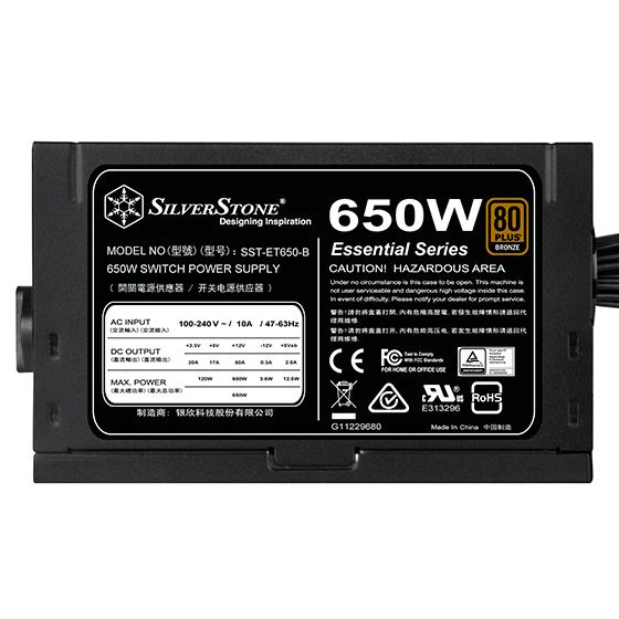 Блок живлення SilverStone STRIDER ET650-B V1.4(650W), 80+Bronze, aPFC, 12см,24+8,6xSATA,4xPCIe,1xFDD,+3