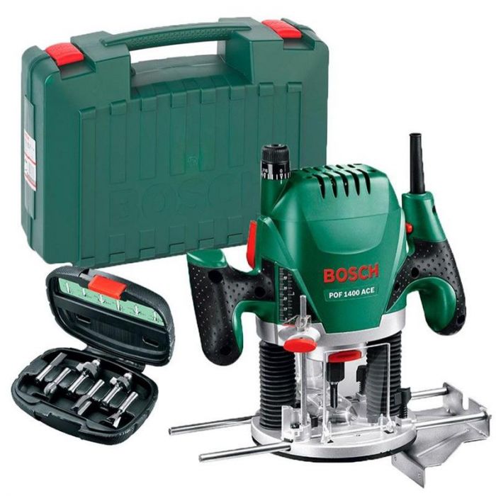 Фрезер Bosch POF 1400 + набір 6 фрез, 1400Вт, 11000-28000 об/хв, 55мм, 3кг