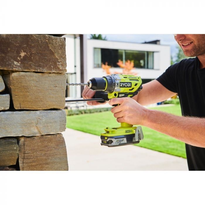 Ryobi Шуруповерт-дриль RONE+ R18PD7-220B, 18В, ударний, безщітковий, 85Нм, 2х2.0Ач