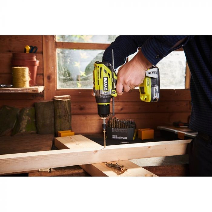 Ryobi Шуруповерт-дриль RONE+ R18PD7-220B, 18В, ударний, безщітковий, 85Нм, 2х2.0Ач