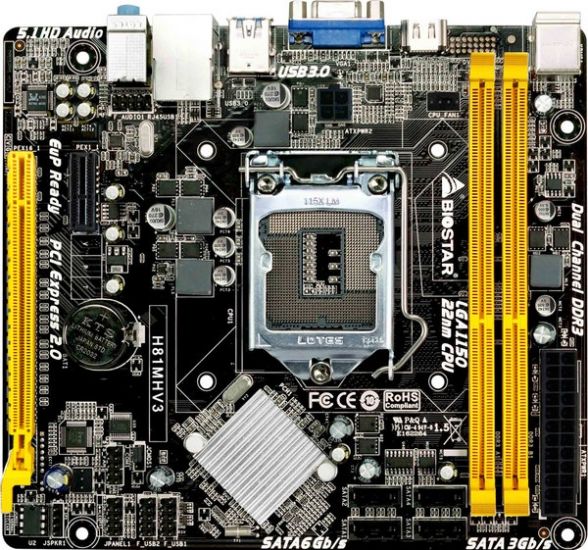 Материнська плата Biostar H81MHV3 s1150 H81 2xDDR3 HDMI VGA mATX