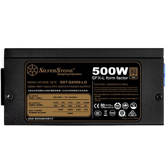 Блок живлення SilverStone STRIDER SX500-LG V2.1(500W), SFX-L, 80+Gold,aPFC,12см,24+8,3xSATA,2xPCIe,+4,модульний