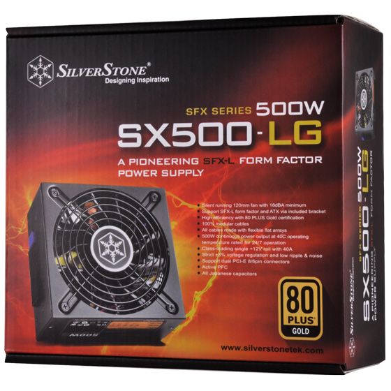 Блок живлення SilverStone STRIDER SX500-LG V2.1(500W), SFX-L, 80+Gold,aPFC,12см,24+8,3xSATA,2xPCIe,+4,модульний