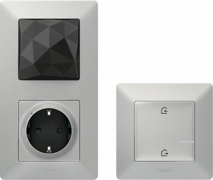 Valena Life with NETATMO. Старт. набір(Шлюз WiFi+smart-розетка+вимикач "Вдома/Не вдома").Алюміній