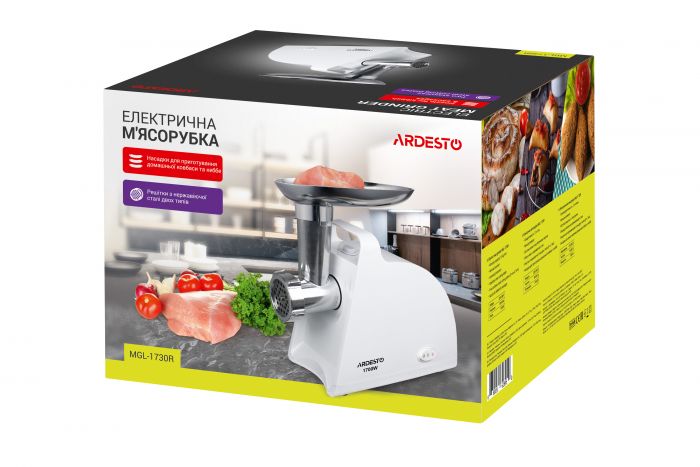 М`ясорубка Ardesto MGL-1730R -1700Вт/1.6кг-хв/білий